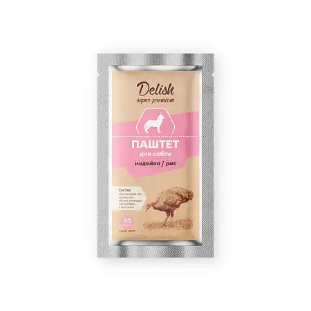 Купить delish super premium влажный корм для собак (паштет) индейка, рис (пауч)