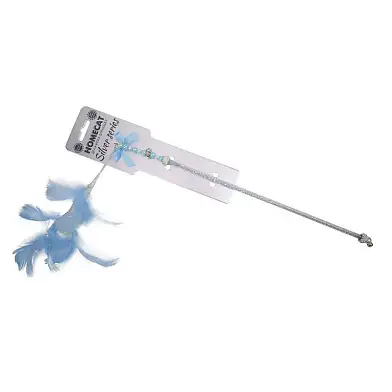 Homecat SILVER SERIES дразнилка для кошек удочка из перьев голубая